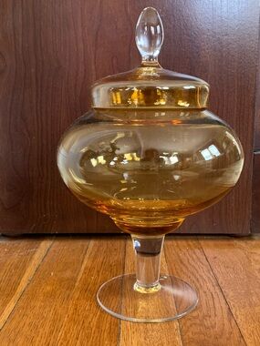 KROSNO Crate & Barrel Amber Glass Decorative Apothecary Jar